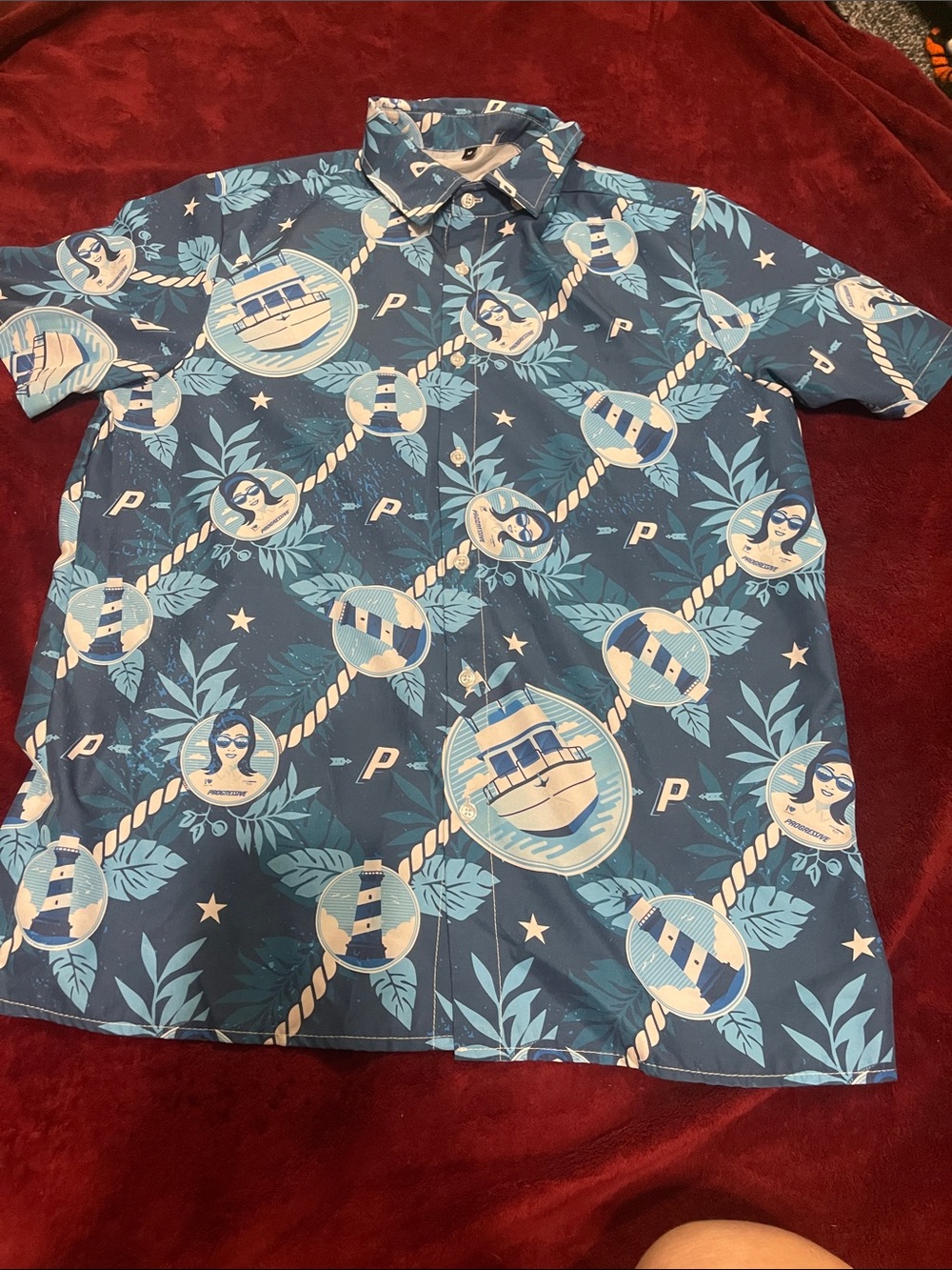 Progressive Blue Graphic Short-Sleeve Button-Up Shirt